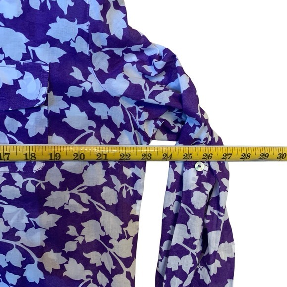 Chicos Blouse Tunic 100% Cotton US 12 Purple White‎ Tab Roll Sleeve Light Weight - Picture 3 of 8
